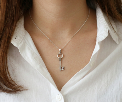 925 Sterling Silver Vintage LOVE Key Necklace - Ornate Pendant