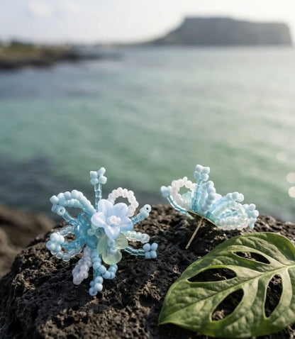 Sky Bloom Crystal Jelly Flower Bead Earrings | K-Style Handmade