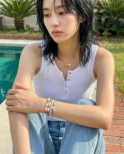 Beach vacation summer bracelet styling real pearl bead bracelet with colorful resin ring women's Korean jewelry look