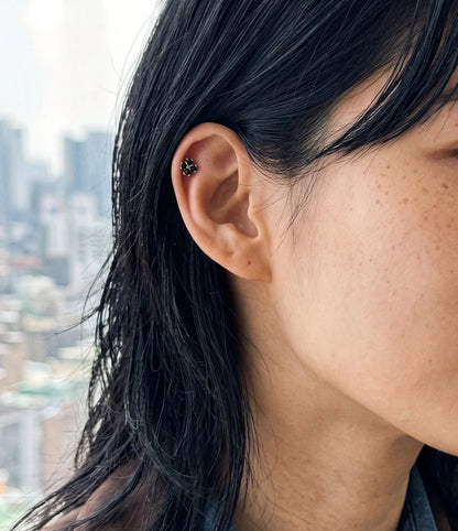 Black Clover Barbell Stud | Brass + Surgical Steel | K-Style Ear Stack (Single)