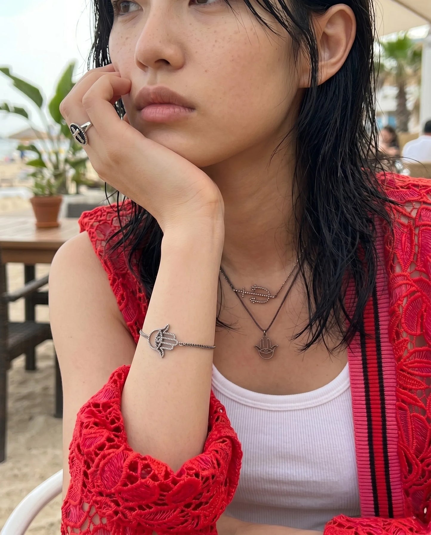 925 Sterling Silver Hamsa Pendant Necklace — Adjustable Chain, Layering Inspo