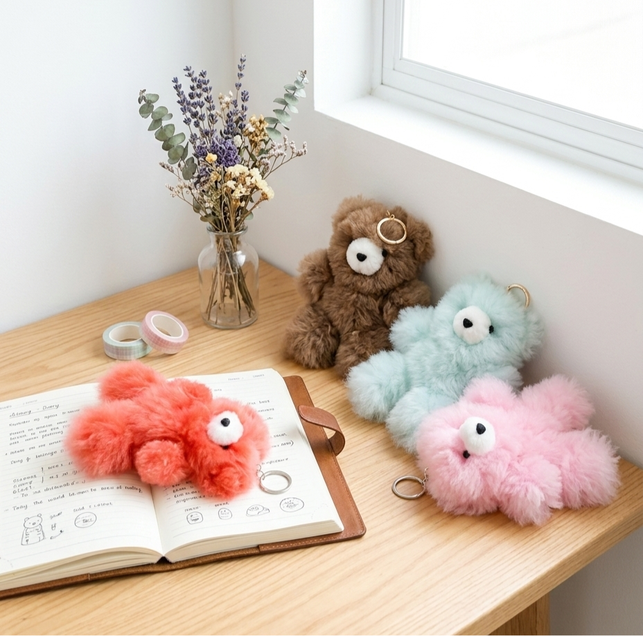 Handmade Real Alpaca Fur Fluffy Bear Keyring Bag Charm 20cm