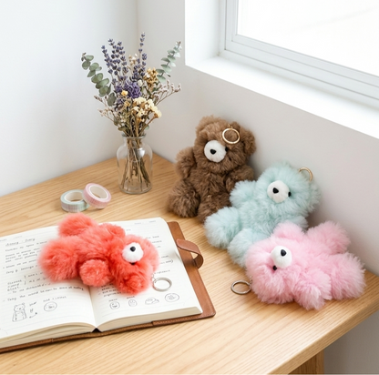 Handmade Real Alpaca Fur Fluffy Bear Keyring Bag Charm 20cm