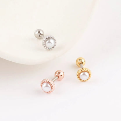 Vintage Rope Frame Pearl Stud Piercing – Helix Conch Lobe Ear Curation (Single)