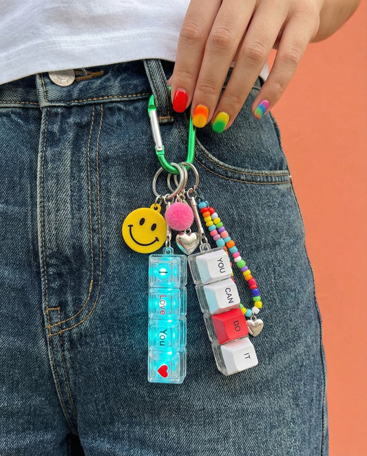 Clicky Mechanical Keycap Keychain - LED Fidget Toy "You Can Do It" & "I Love You"
