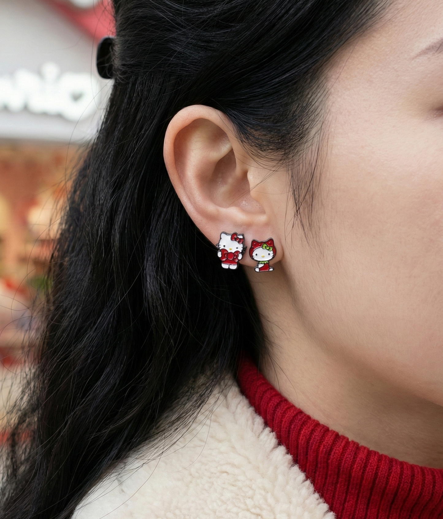 Kawaii Strawberry Hello Kitty Stud Earrings - 925 Silver Post