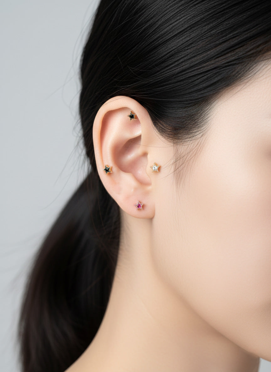 Mini Star Barbell Piercing | CZ Stone | Gold/Silver/Rose Gold