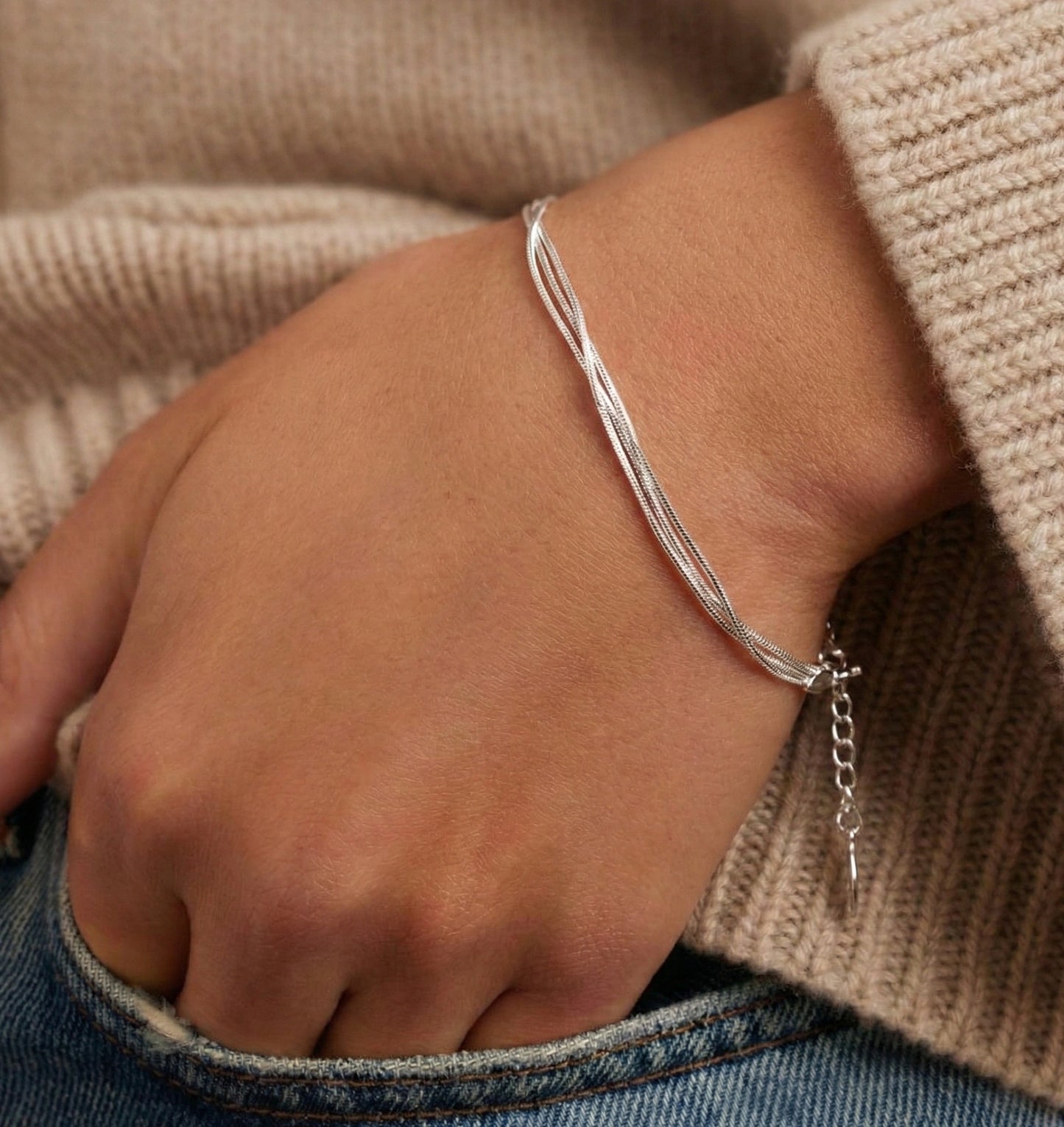 925 Sterling Silver 3-Strand Snake Chain Layered Bracelet – Minimalist Everyday Jewelry