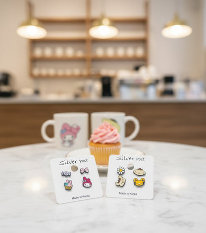 Sanrio My Melody & Pompompurin 4pcs Enamel Stud Earring Set