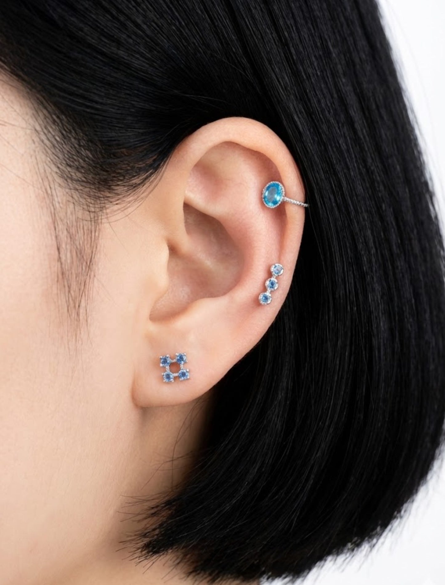 Blue CZ Barbell Studs (3 Styles) – Rhodium Plated