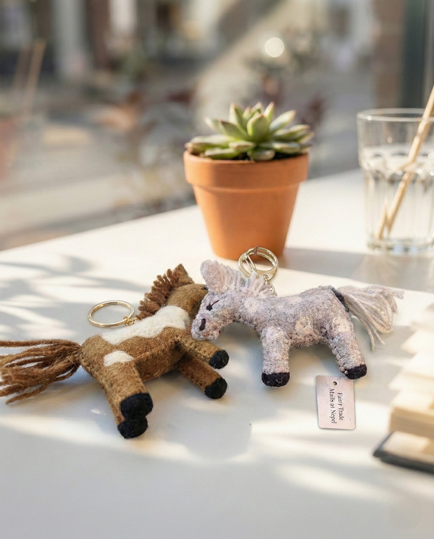 Handmade Wool Felt Horse Keychain - Lucky Charm from Nepal