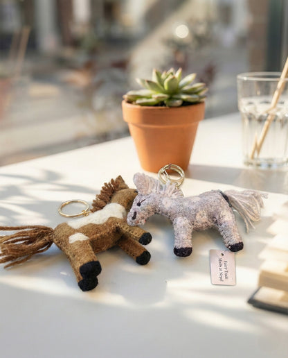Handmade Wool Felt Horse Keychain - Lucky Charm from Nepal