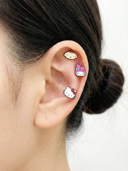 Sanrio kawaii earscape Pompompurin My Melody Hello Kitty barbell studs helix cartilage piercing