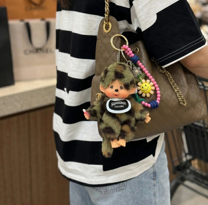 Monchhichi-Style Camo Plush Doll Bag Charm Keychain