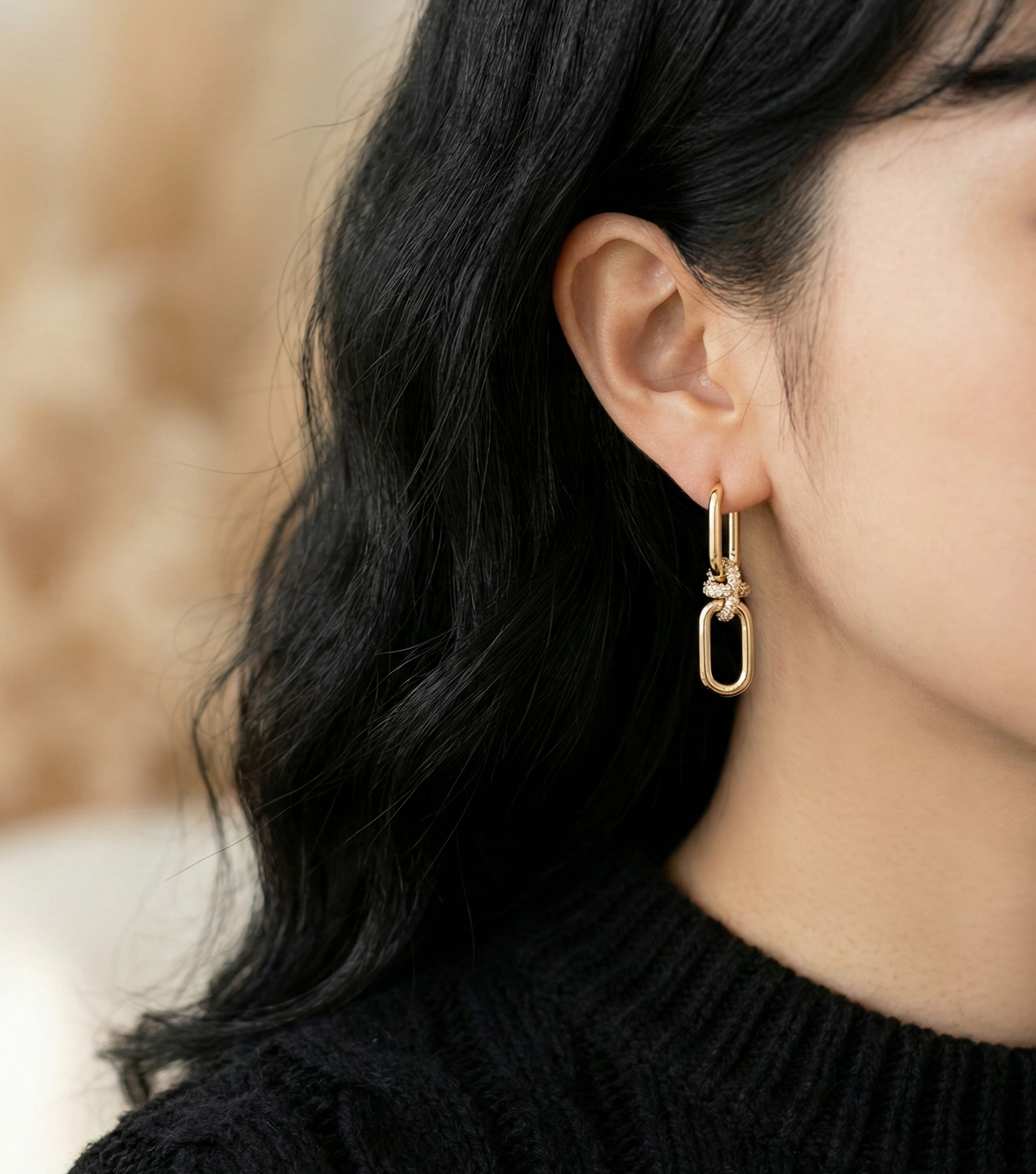 Luxury Pavé Knot Chain Link Drop Earrings - Gold/Silver Titanium