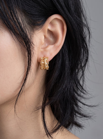 Vintage Filigree Chunky Hoop Earrings | CZ | Gold & Silver | Korean Jewelry