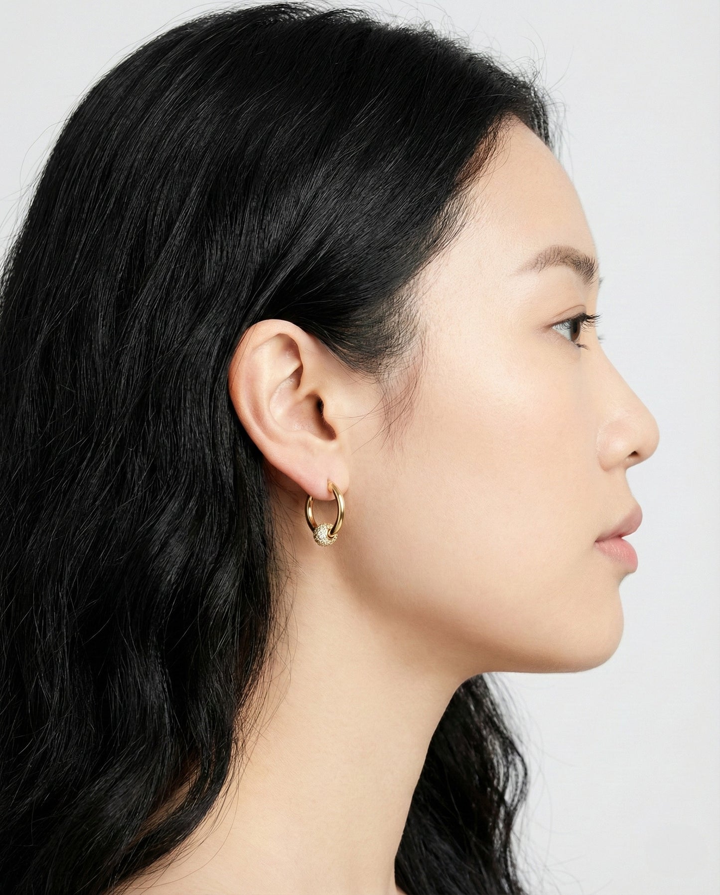 Pave Ball Huggie Hoop Earrings - Titanium Post Gold Silver Plated
