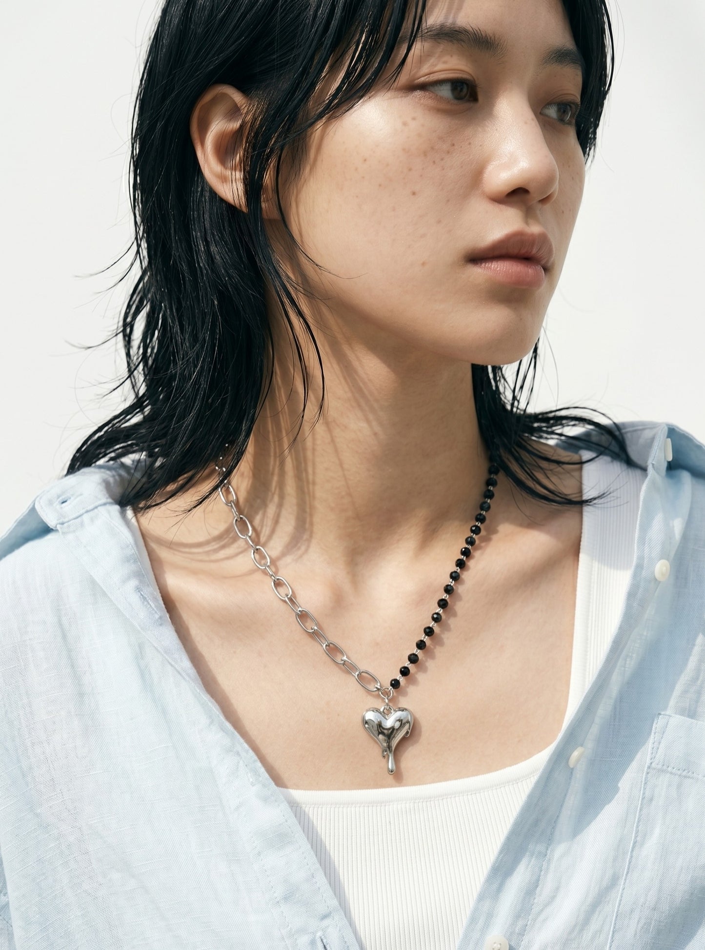 Melting Heart Pendant Necklace Black Bead Chain | K-Style Y2K