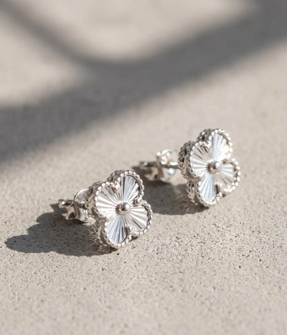 925 Silver Milgrain Clover Stud Earrings — Made in Korea