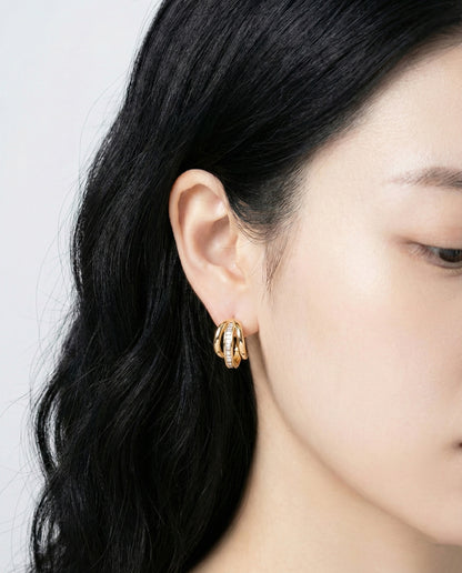 Triple Row Baguette CZ Huggie Hoop Earrings | Gold & Silver