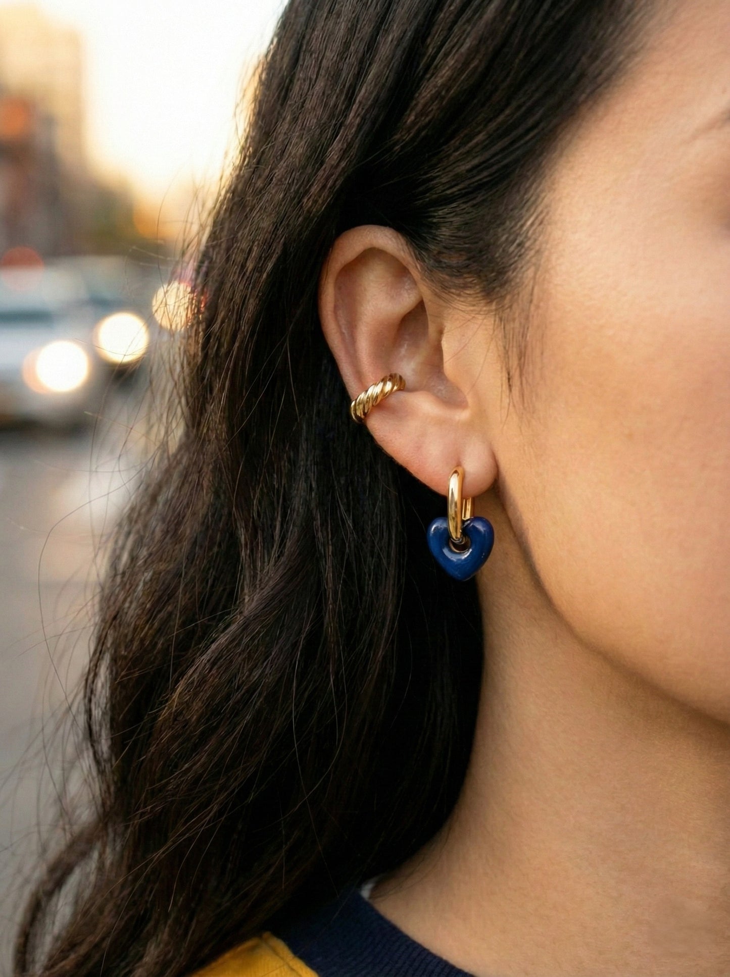 Chunky Puffy Heart Charm Huggie Hoop Earrings - 4 Colors