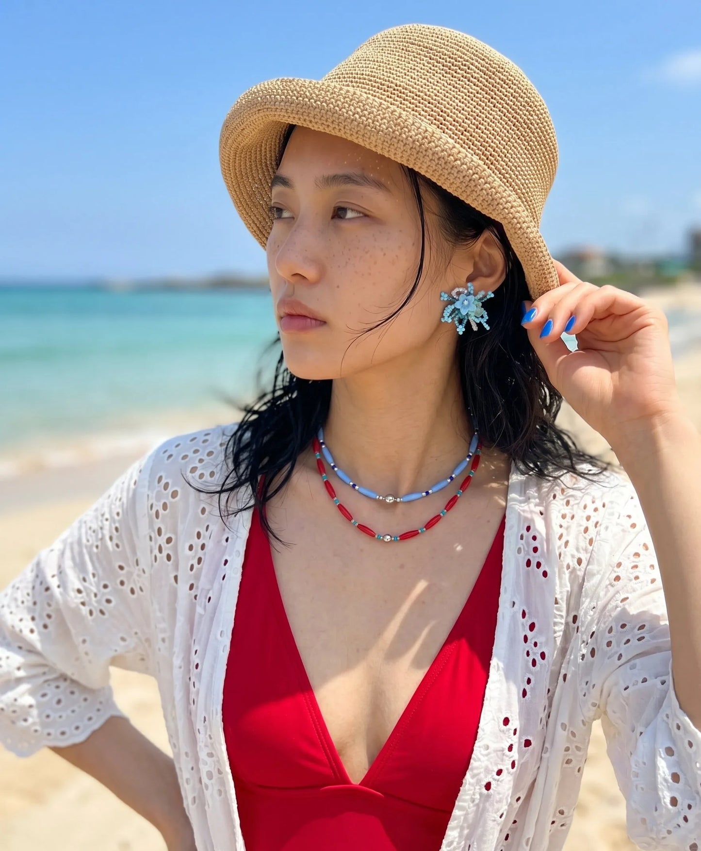 Sky Bloom Crystal Jelly Flower Bead Earrings | K-Style Handmade