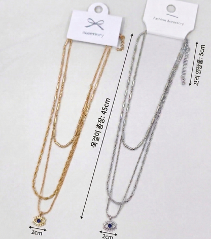 Evil Eye Layered Necklace – Double Chain Sunburst Pendant in Gold & Silver | 8TTITTO8