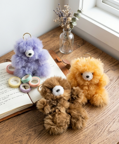 Handmade Real Alpaca Fur Fluffy Bear Keyring Bag Charm 20cm
