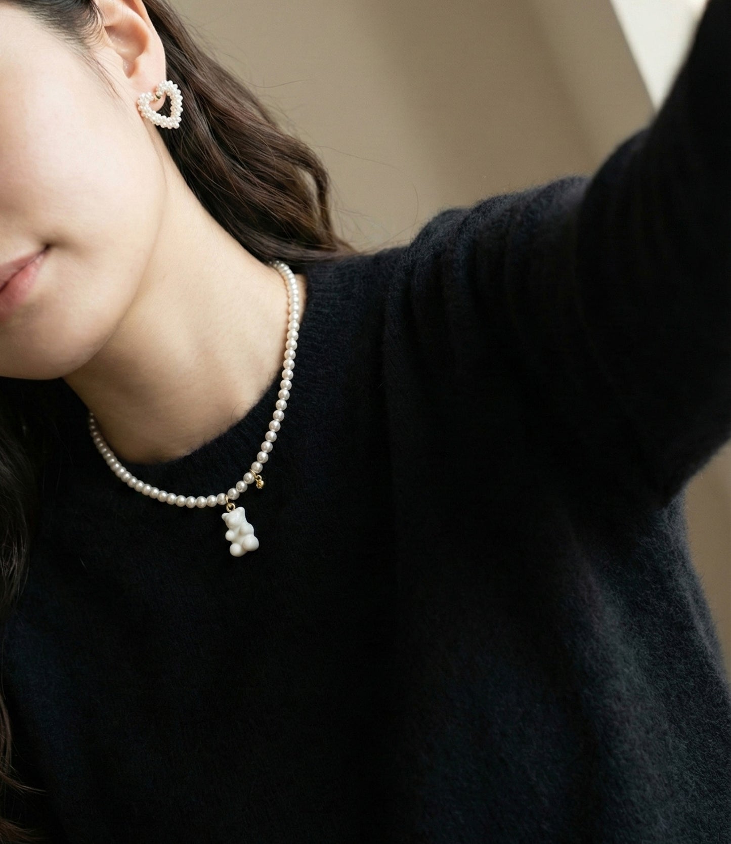 Swarovski Pearl Gummy Bear Necklace - Y2K Coquette Beaded Choker