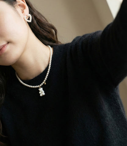 Swarovski Pearl Gummy Bear Necklace - Y2K Coquette Beaded Choker