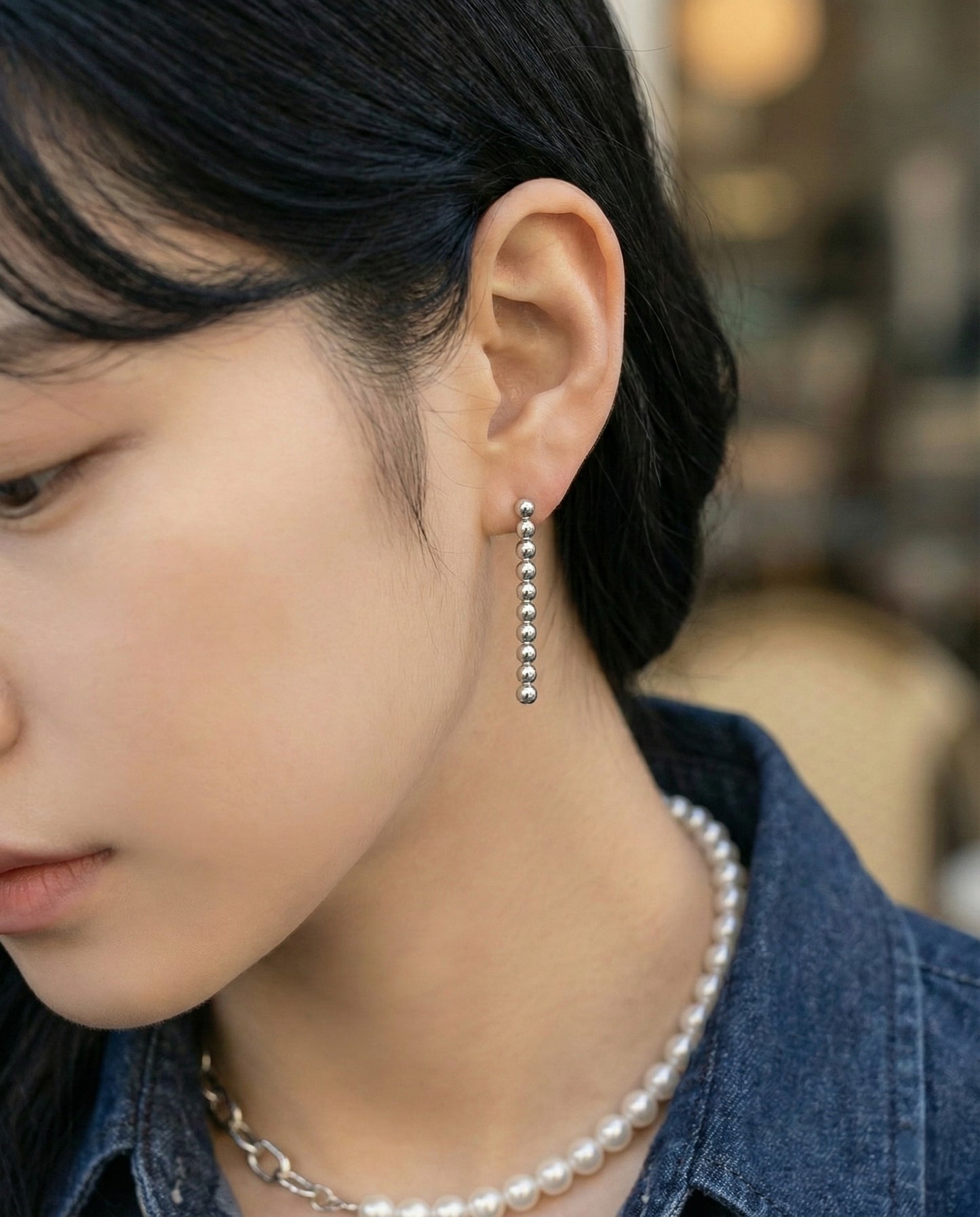 Minimalist Fixed Ball Bar Drop Earrings - Gold & Silver Titanium Post