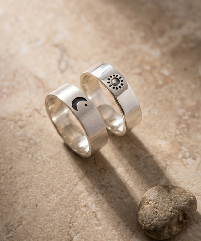 Sun & Moon Promise Ring — 925 Silver | Matching Set