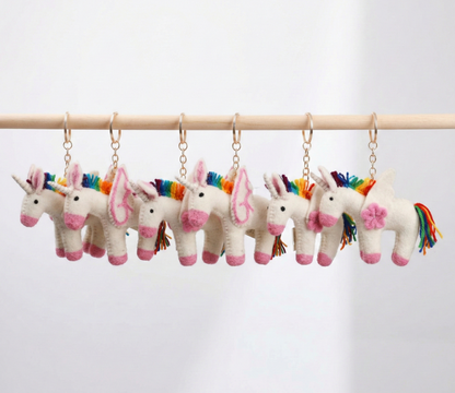 Handmade Rainbow Unicorn Keychain | Needle Felted Bag Charm 2 Styles
