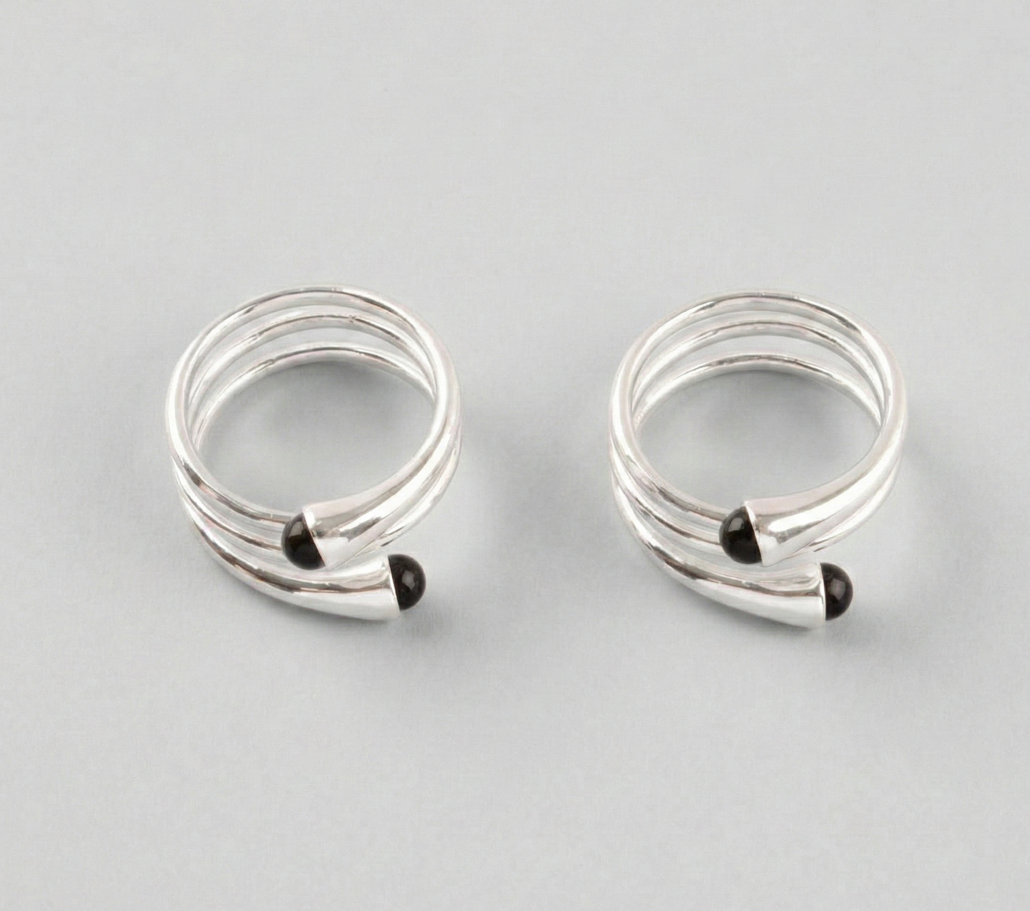 925 Sterling Silver Black Onyx Open Ring - Adjustable Statement Ring