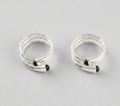 925 Sterling Silver Black Onyx Open Ring - Adjustable Statement Ring
