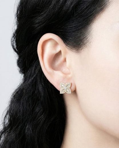 Luxe Floral Baguette Cut CZ Stud Earrings - 925 Silver Post 3 Colors