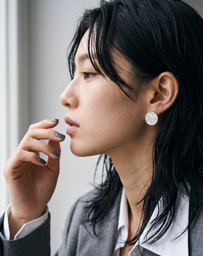 Mother of Pearl Circle Studs — 925 Silver