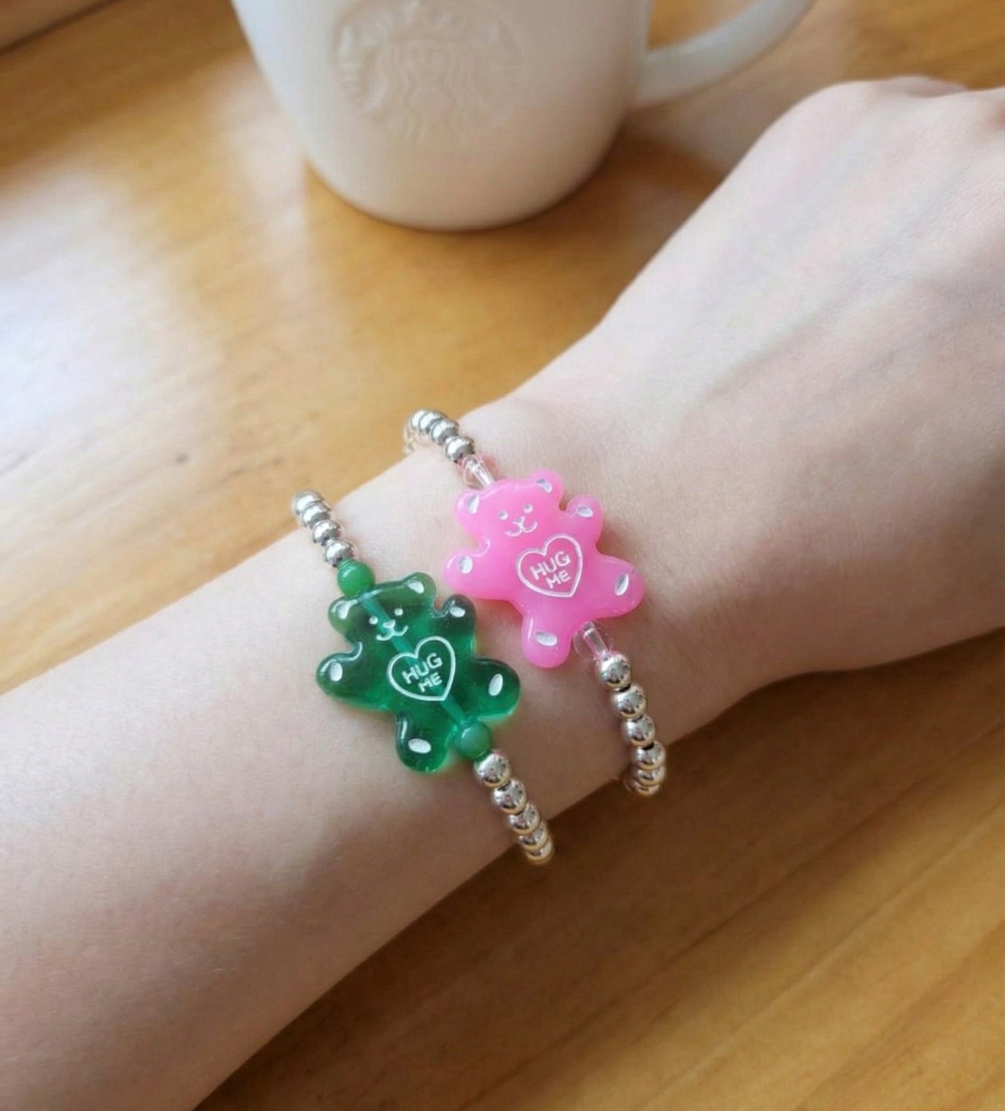 925 Sterling Silver Ball "Hug Me" Gummy Bear & Smiley Garden Beaded Bracelet – Y2K Kidcore Aesthetic | 4 Options