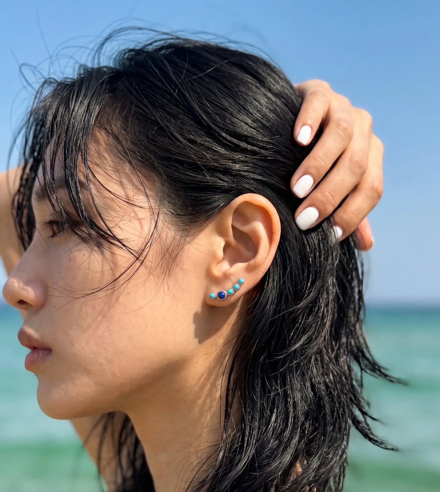 925 Silver Rose Gold Bezel Gemstone Ear Climber Earrings