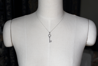925 Sterling Silver Vintage LOVE Key Necklace - Ornate Pendant