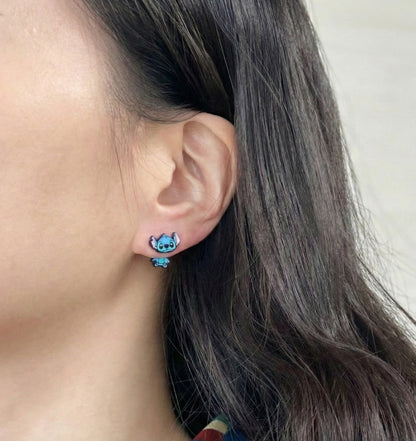 Cute Stitch Inspired 925 Silver Post 2-Way Ear Jacket Studs