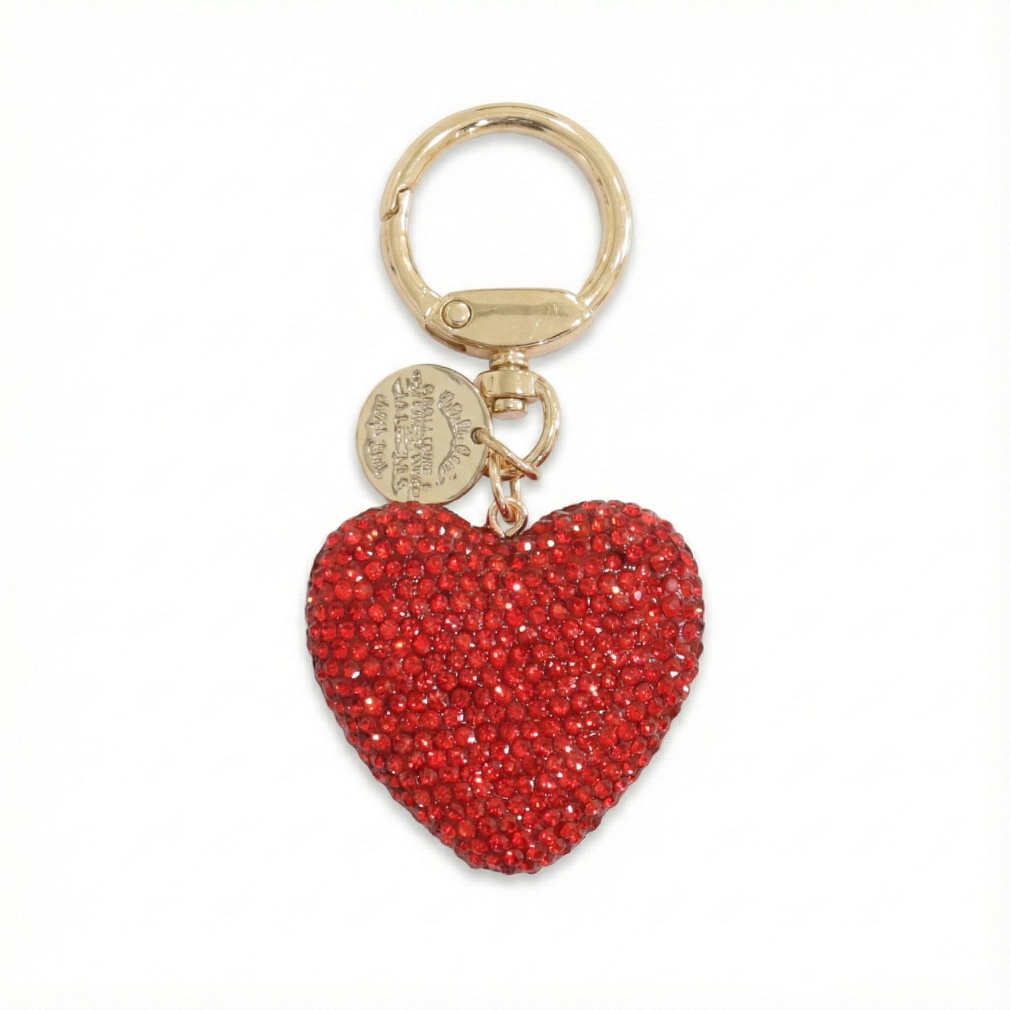 Red rhinestone heart keychain gold clasp bag charm Valentine gift for her
