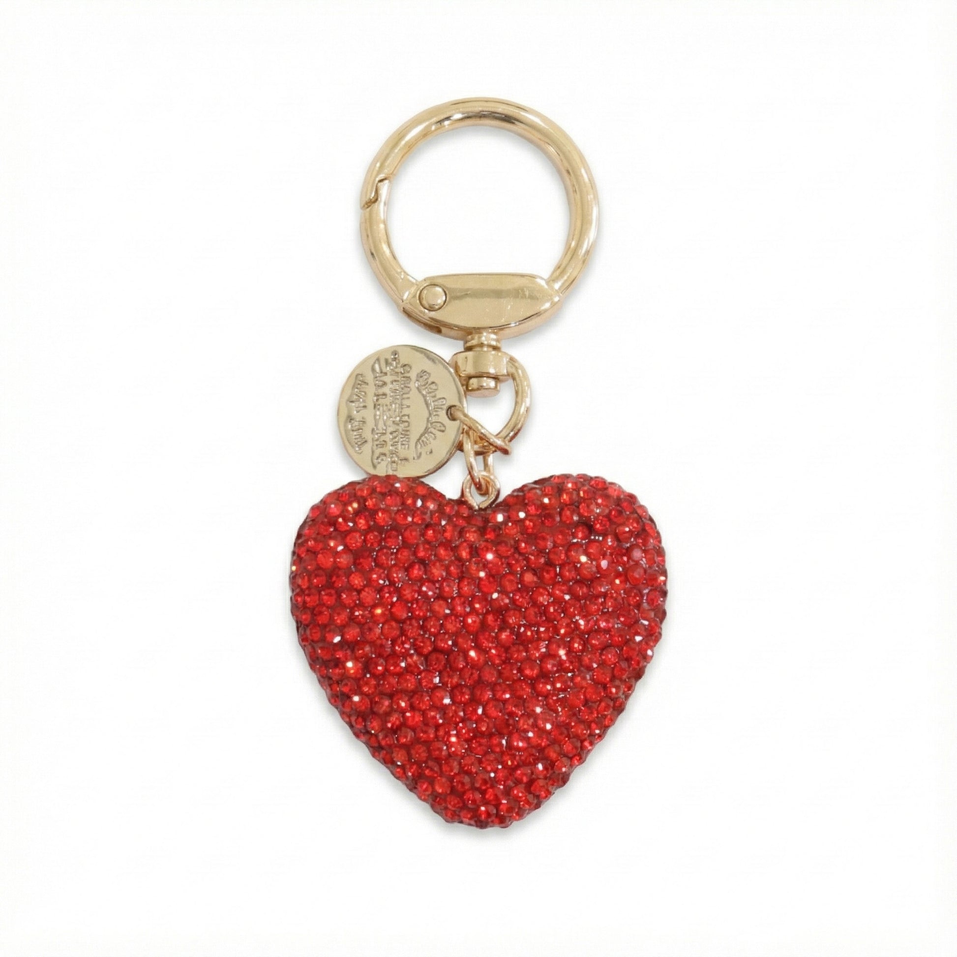 Red rhinestone heart keychain gold clasp bag charm Valentine gift for her
