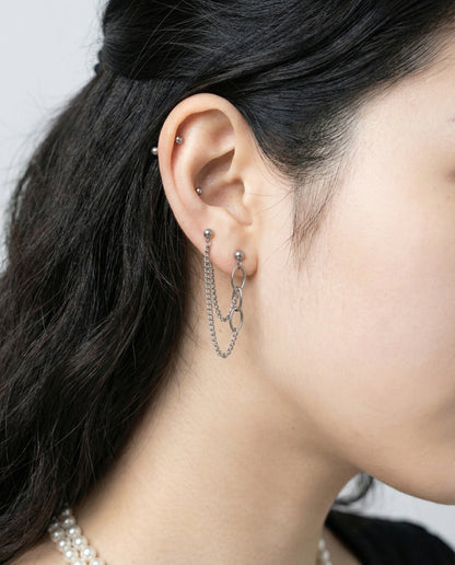 Surgical Steel Double Chain Piercing - Oval Mix Connected Barbell Studs