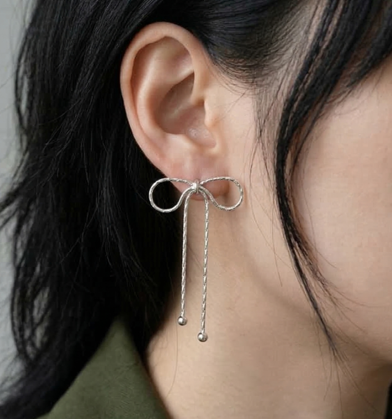 Textured Chain Bow Drop Earrings – Balletcore Dainty Jewelry