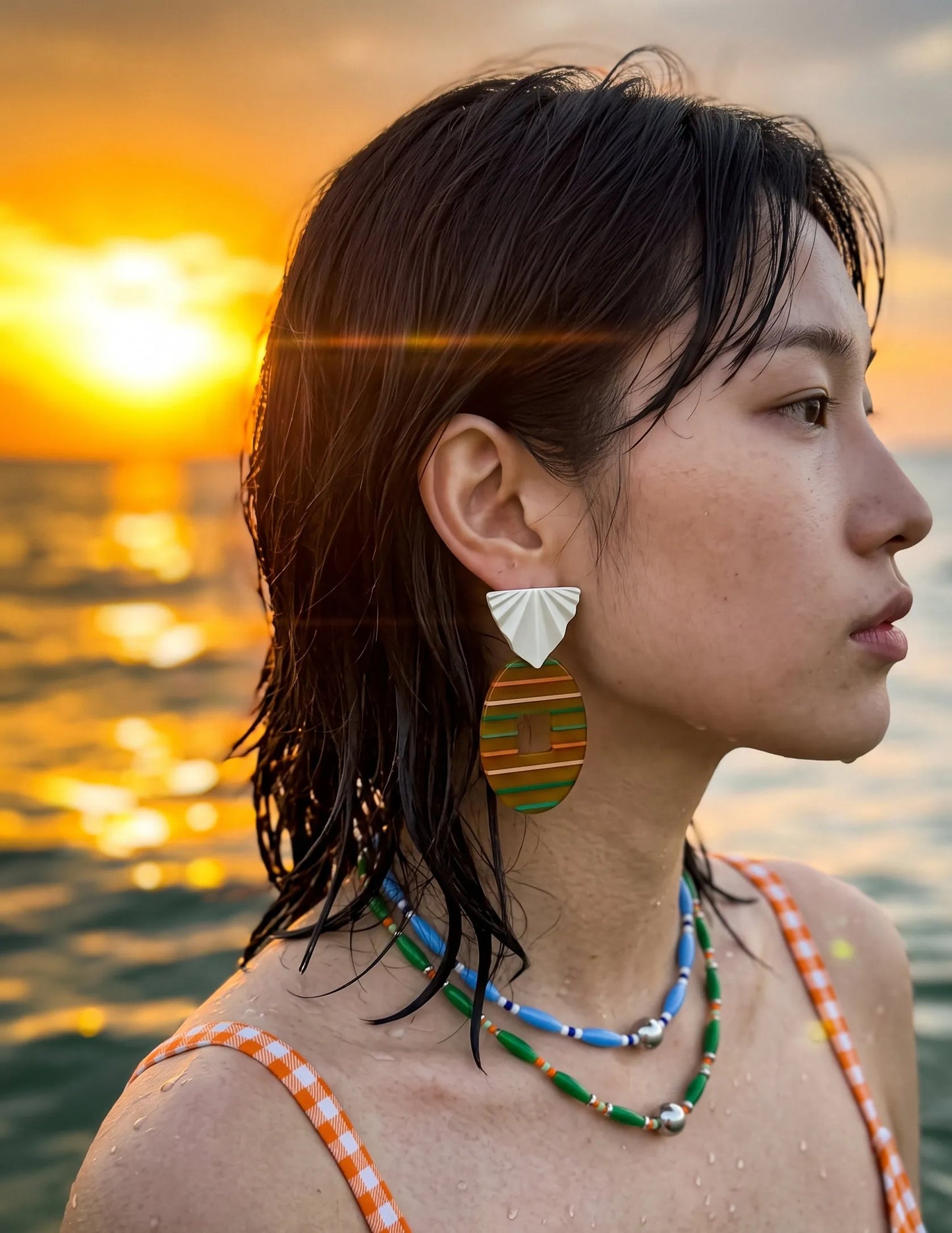 Hawaii Sunset Stripe Acrylic Drop Earrings, K-Style Resort