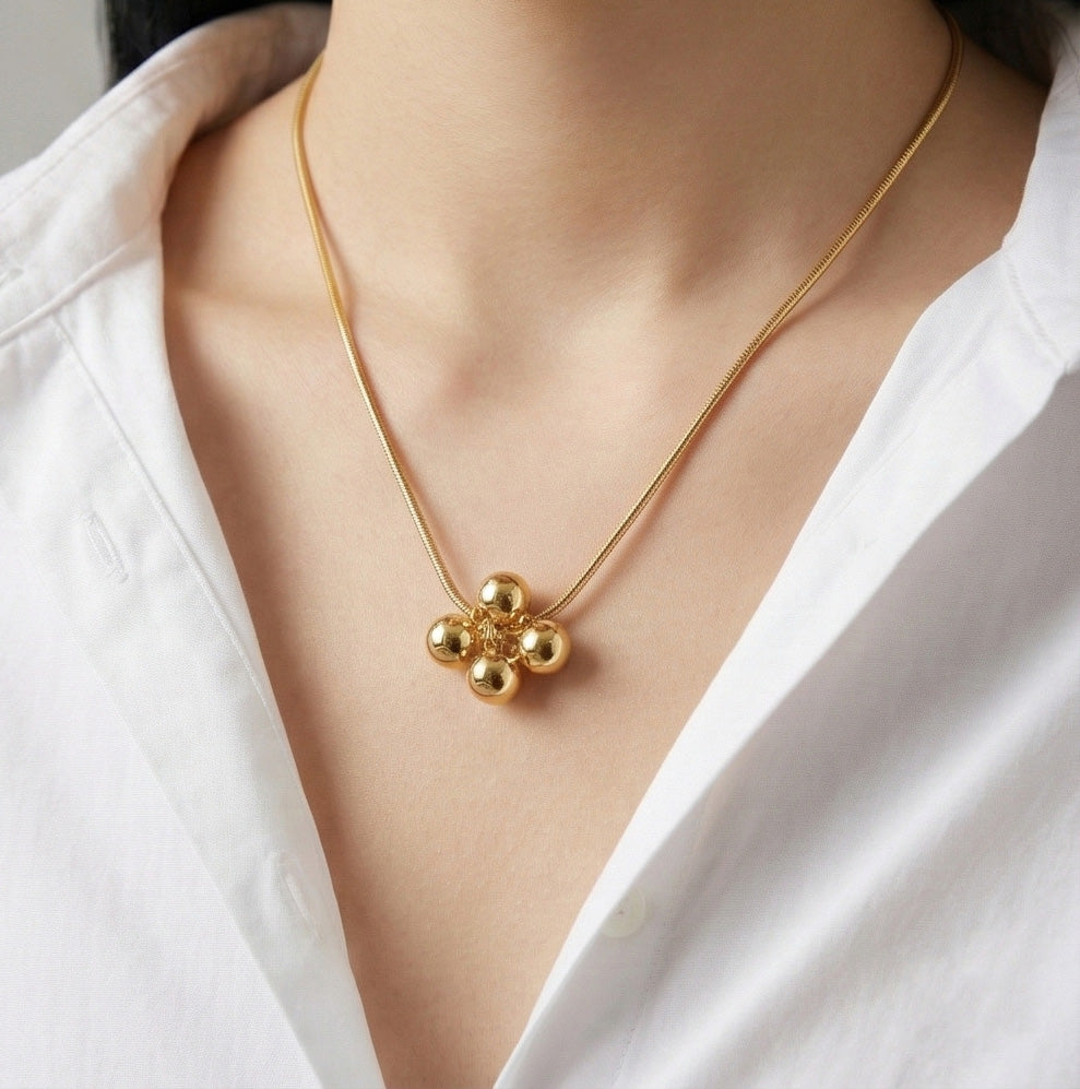 925 Silver Snake Chain 5-Ball Necklace