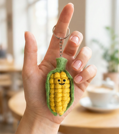 Handmade Nepal Wool Felt Veggie Keychain - Corn Avocado Scallion Broccoli