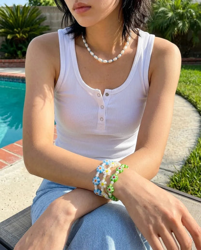 Millefiori Glass Flower Bead Bracelet — K-Handmade, 4 Colors