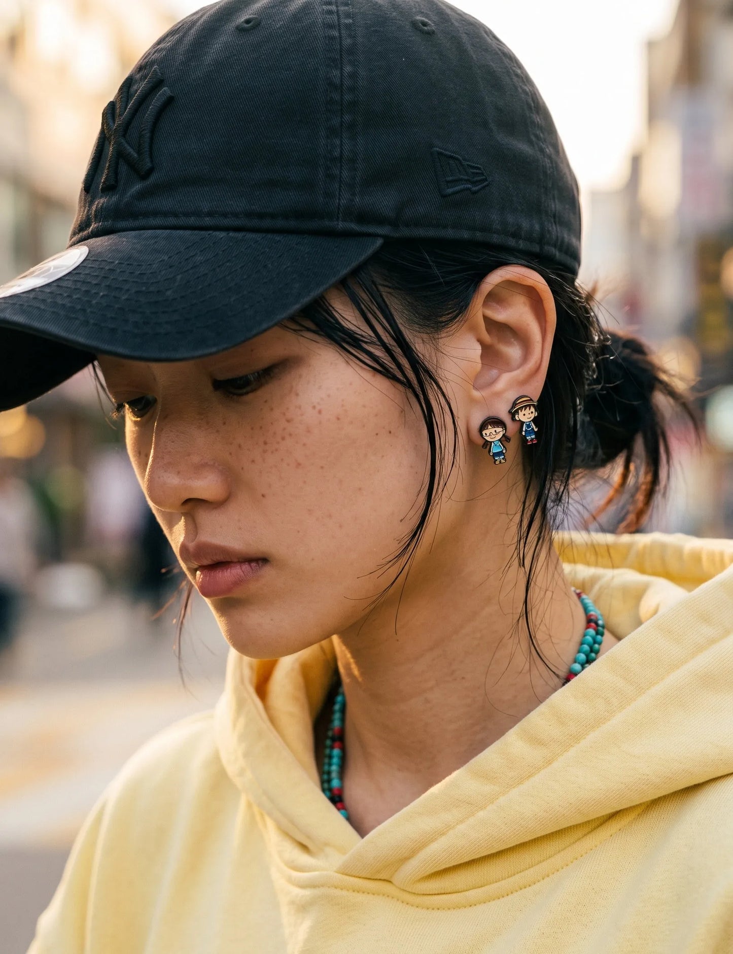 Maruko-chan Mismatch Stud Earrings – Enamel Anime Character